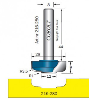 DEKORFRÄS COBOLT D=28,R=3,5 OCH 1