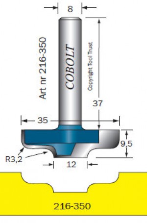 DEKORFRÄS COBOLT D1=35, R=3,2, D2=12